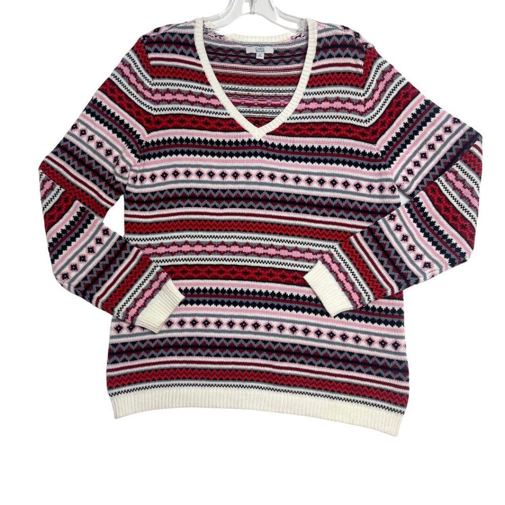 Croft & Barrow | Women's V-Neck  Striped Patterned Pullover Sweater Size X-Large